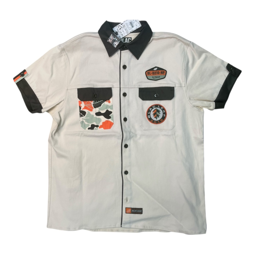 Sz Various Men's Beige and Black Short Sleeve Shirt Blac leaf